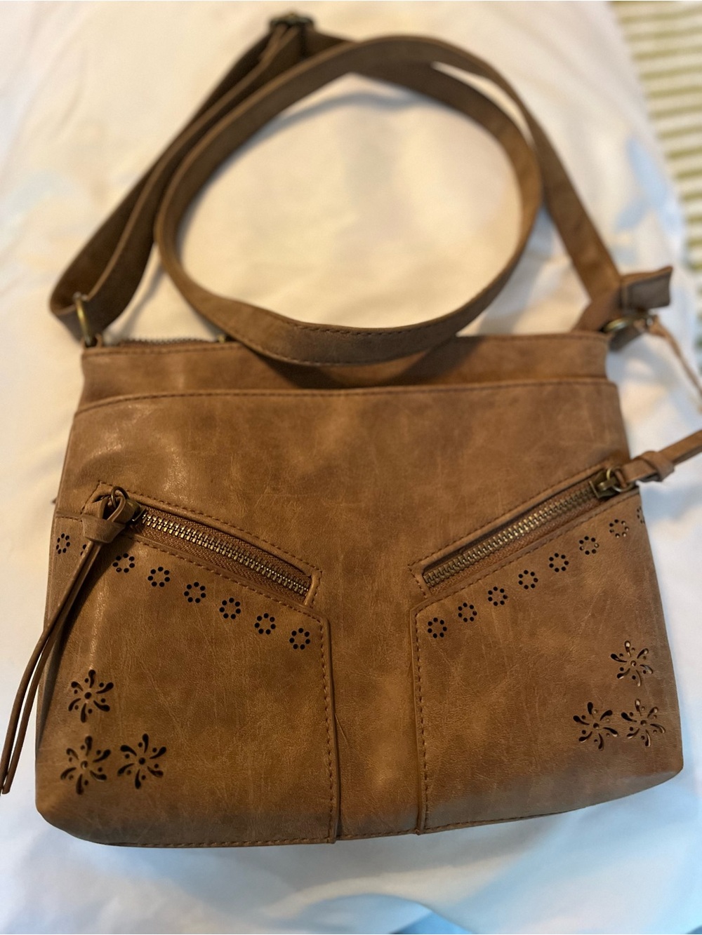 Women’s Brown Crossbody Bag with Floral Cutouts